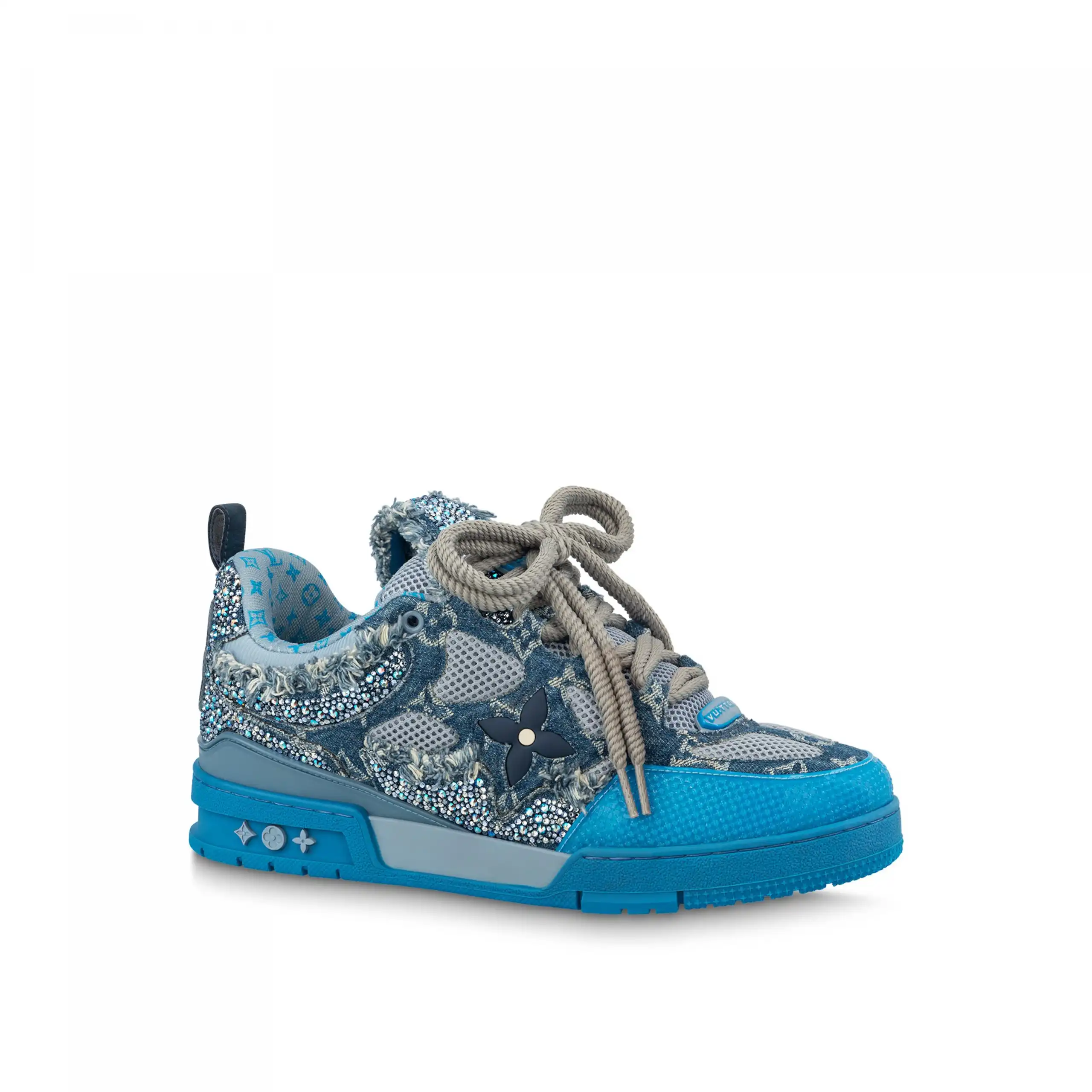 Louis Vuitton LV Skate Sneaker Swarovski Crystals Monogram Denim Blue 1ABMHF 0126